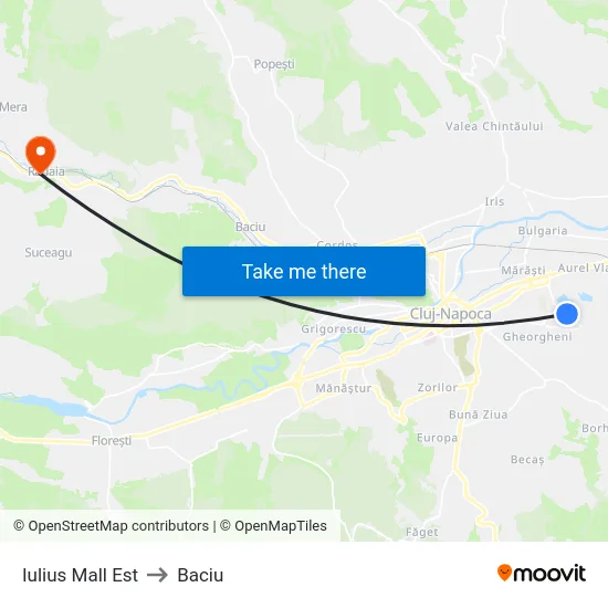 Iulius Mall Est to Baciu map