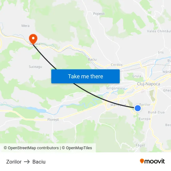 Zorilor to Baciu map