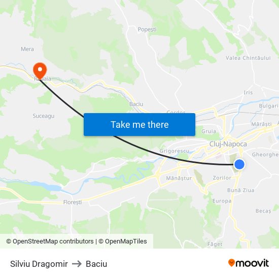 Silviu Dragomir to Baciu map