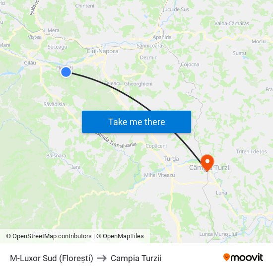 M-Luxor Sud (Florești) to Campia Turzii map