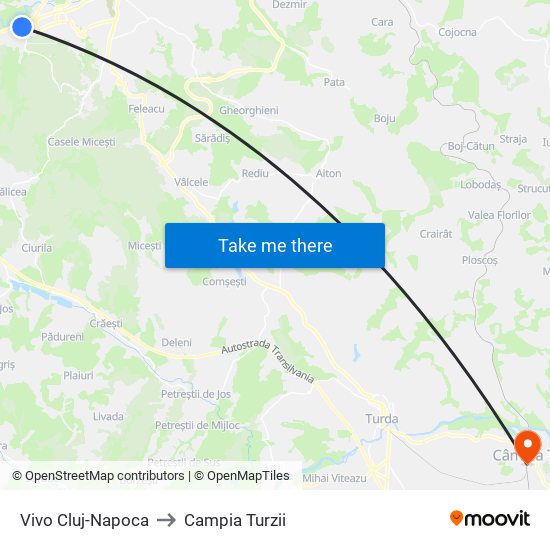 Vivo Cluj-Napoca to Campia Turzii map