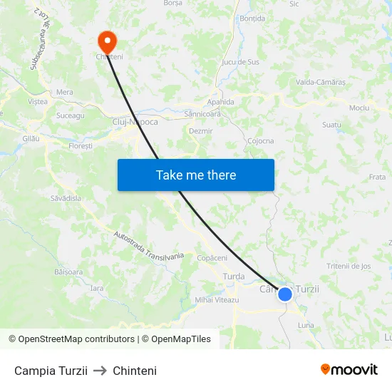 Campia Turzii to Chinteni map