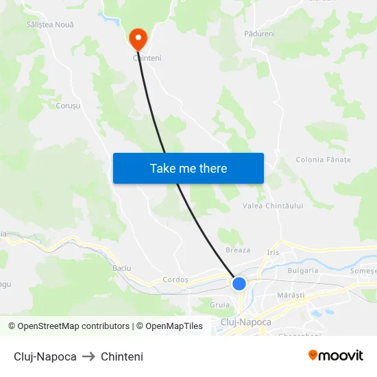 Cluj-Napoca to Chinteni map