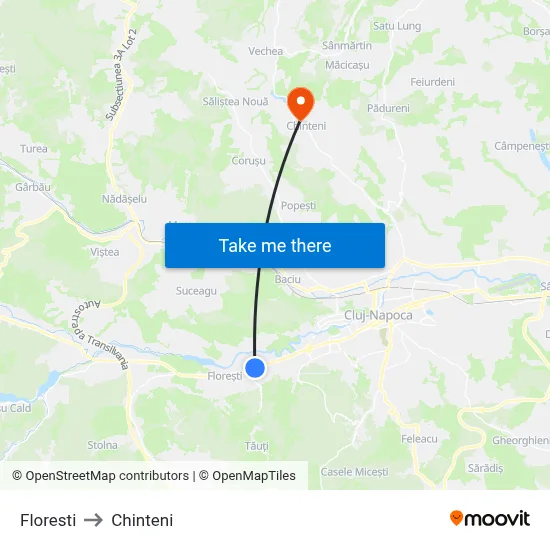 Floresti to Chinteni map