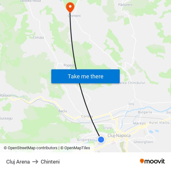 Cluj Arena to Chinteni map