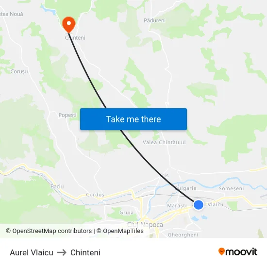 Aurel Vlaicu to Chinteni map