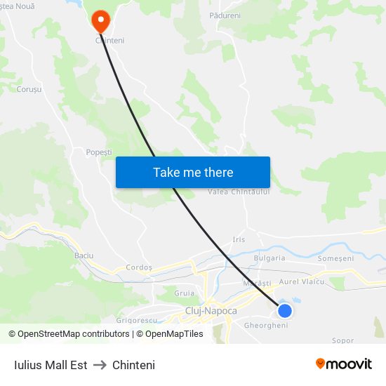 Iulius Mall Est to Chinteni map