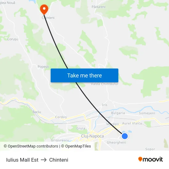 Iulius Mall Est to Chinteni map