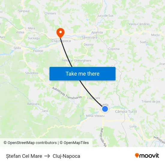 Ștefan Cel Mare to Cluj-Napoca map