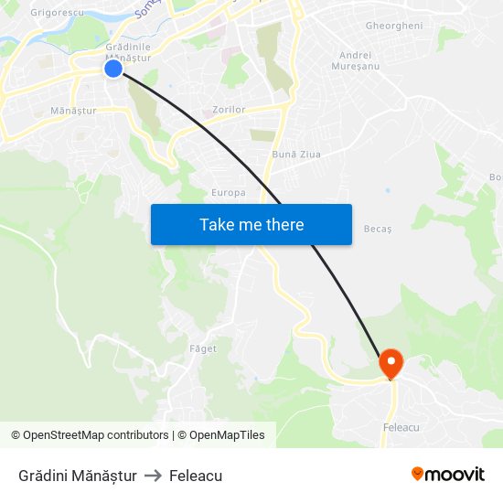 Grădini Mănăștur to Feleacu map