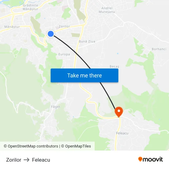 Zorilor to Feleacu map