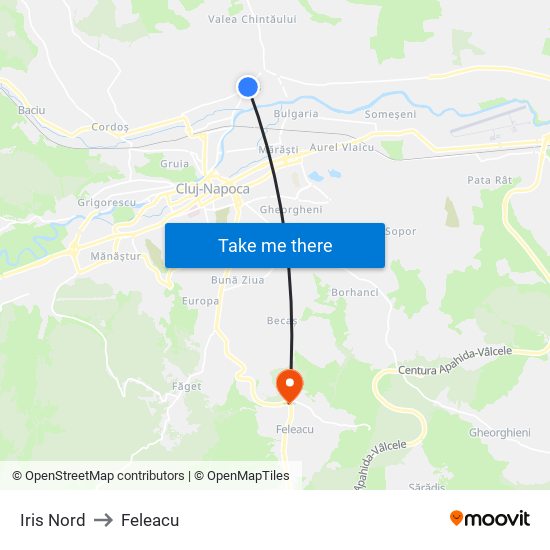Iris Nord to Feleacu map