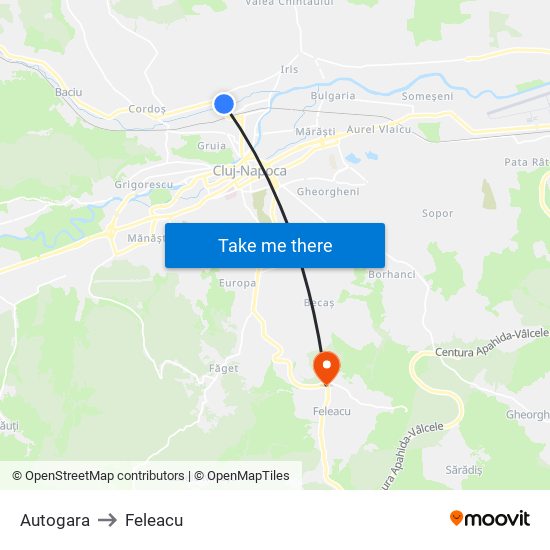 Autogara to Feleacu map