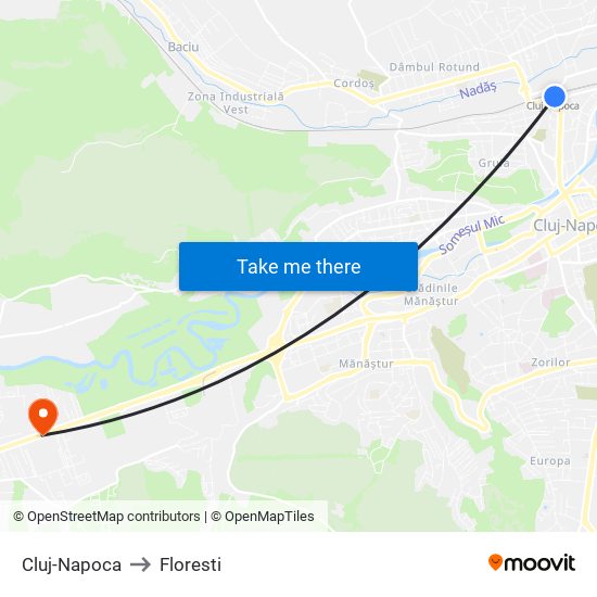 Cluj-Napoca to Floresti map