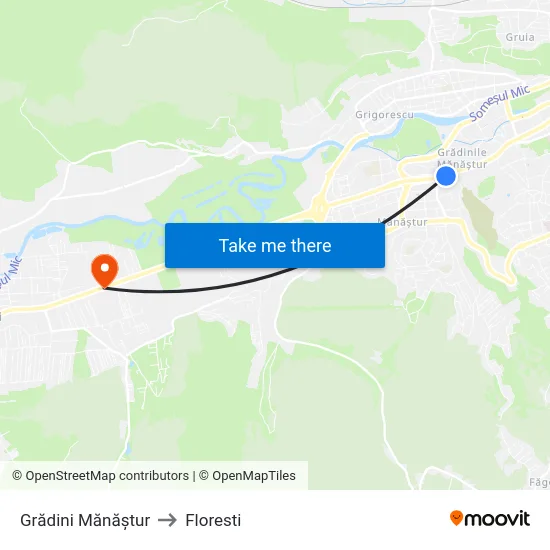 Grădini Mănăștur to Floresti map