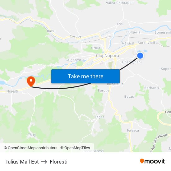 Iulius Mall Est to Floresti map
