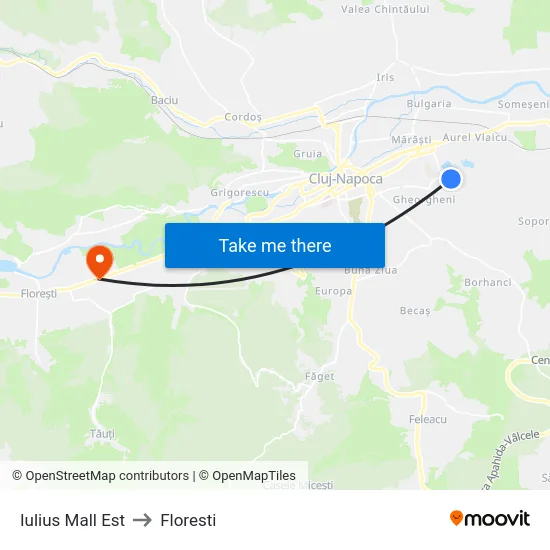 Iulius Mall Est to Floresti map