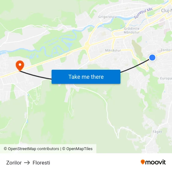 Zorilor to Floresti map