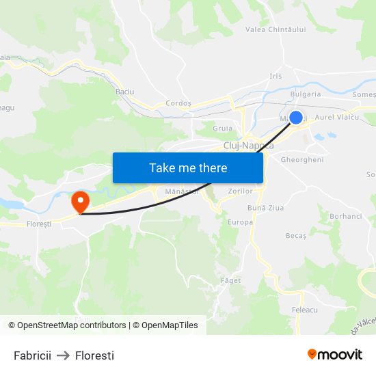 Fabricii to Floresti map