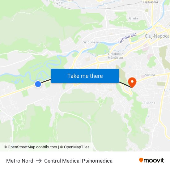 Metro Nord to Centrul Medical Psihomedica map