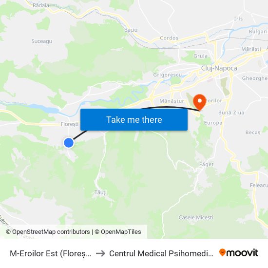 M-Eroilor Est (Florești) to Centrul Medical Psihomedica map