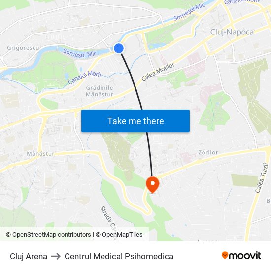 Cluj Arena to Centrul Medical Psihomedica map