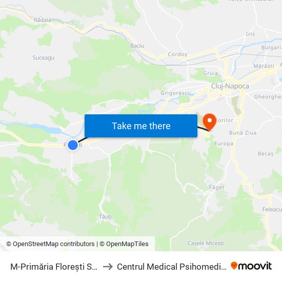 M-Primăria Florești Sud to Centrul Medical Psihomedica map