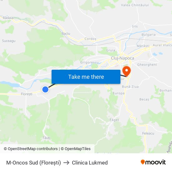 M-Oncos Sud (Florești) to Clinica Lukmed map