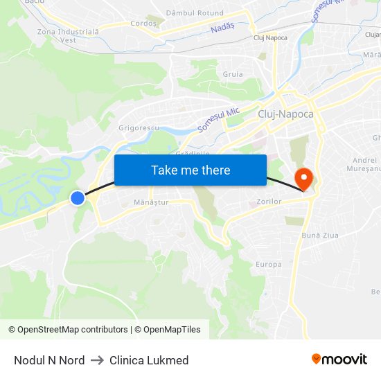 Nodul N Nord to Clinica Lukmed map
