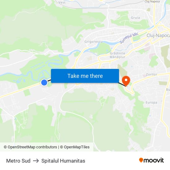 Metro Sud to Spitalul Humanitas map