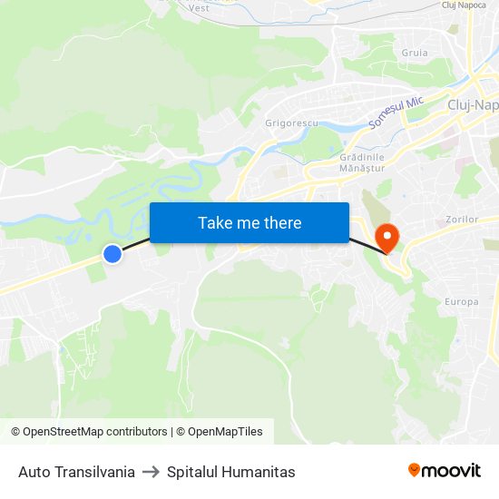 Auto Transilvania to Spitalul Humanitas map