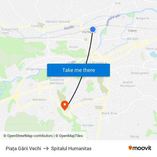 Piața Gării Vechi to Spitalul Humanitas map