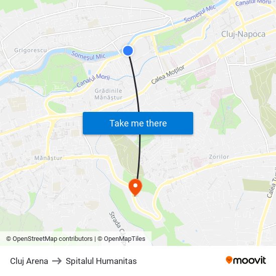 Cluj Arena to Spitalul Humanitas map