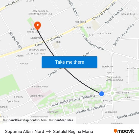 Septimiu Albini Nord to Spitalul Regina Maria map