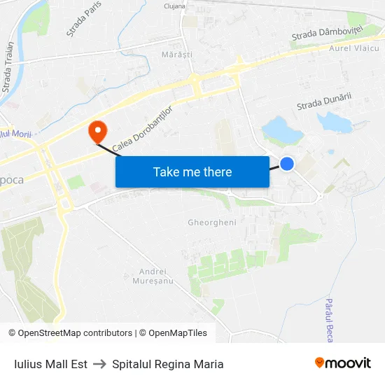 Iulius Mall Est to Spitalul Regina Maria map