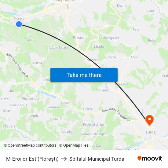 M-Eroilor Est (Florești) to Spitalul Municipal Turda map