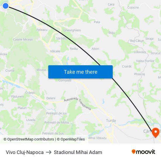 Vivo Cluj-Napoca to Stadionul Mihai Adam map