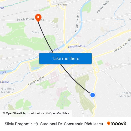 Silviu Dragomir to Stadionul Dr. Constantin Rădulescu map