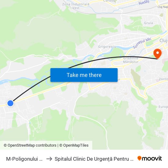 M-Poligonului Est (Florești) to Spitalul Clinic De Urgență Pentru Copii - Secția Pediatrie IV map