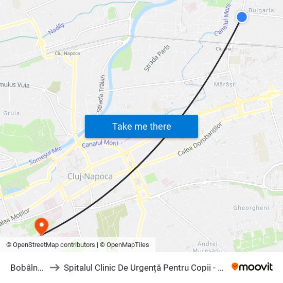 Bobâlnei Est to Spitalul Clinic De Urgență Pentru Copii - Secția Pediatrie IV map