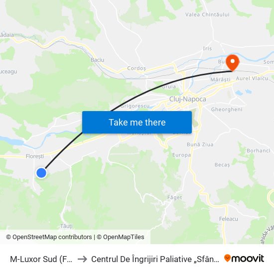 M-Luxor Sud (Florești) to Centrul De Îngrijiri Paliative „Sfântul Nectarie” map