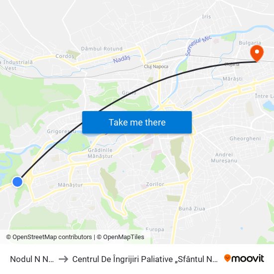 Nodul N Nord to Centrul De Îngrijiri Paliative „Sfântul Nectarie” map