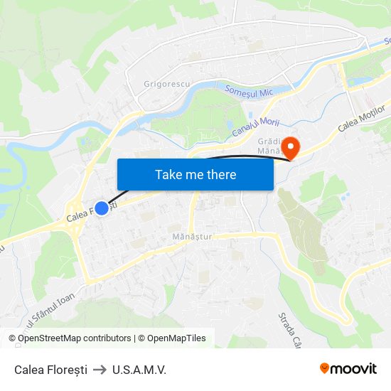 Calea Florești to U.S.A.M.V. map