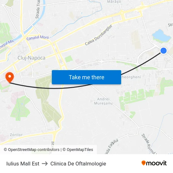 Iulius Mall Est to Clinica De Oftalmologie map