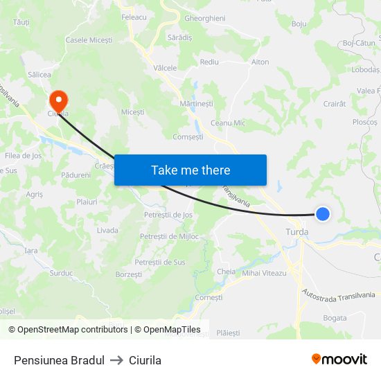 Pensiunea Bradul to Ciurila map