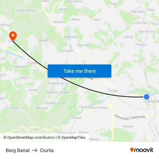 Berg Banat to Ciurila map