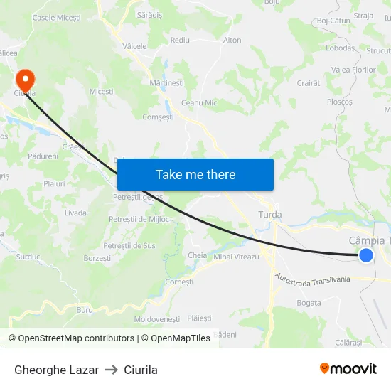 Gheorghe Lazar to Ciurila map