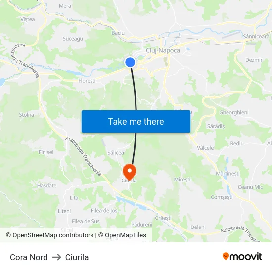 Cora Nord to Ciurila map