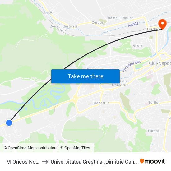 M-Oncos Nord (Florești) to Universitatea Creștină „Dimitrie Cantemir” - Facultatea De Drept map