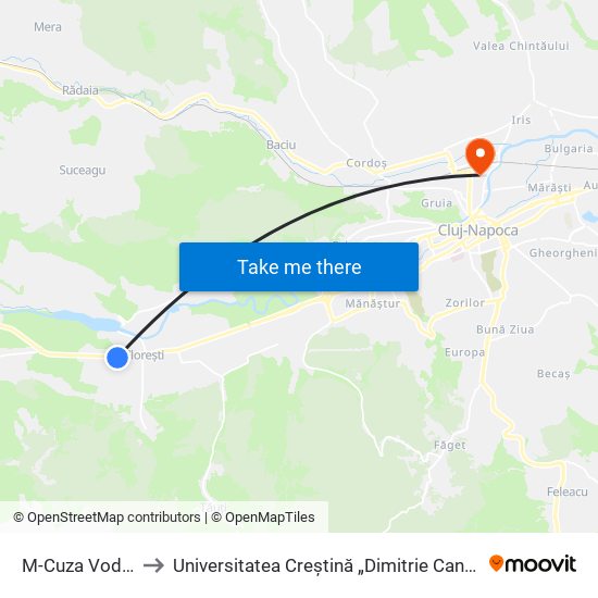 M-Cuza Vodă (Florești) to Universitatea Creștină „Dimitrie Cantemir” - Facultatea De Drept map